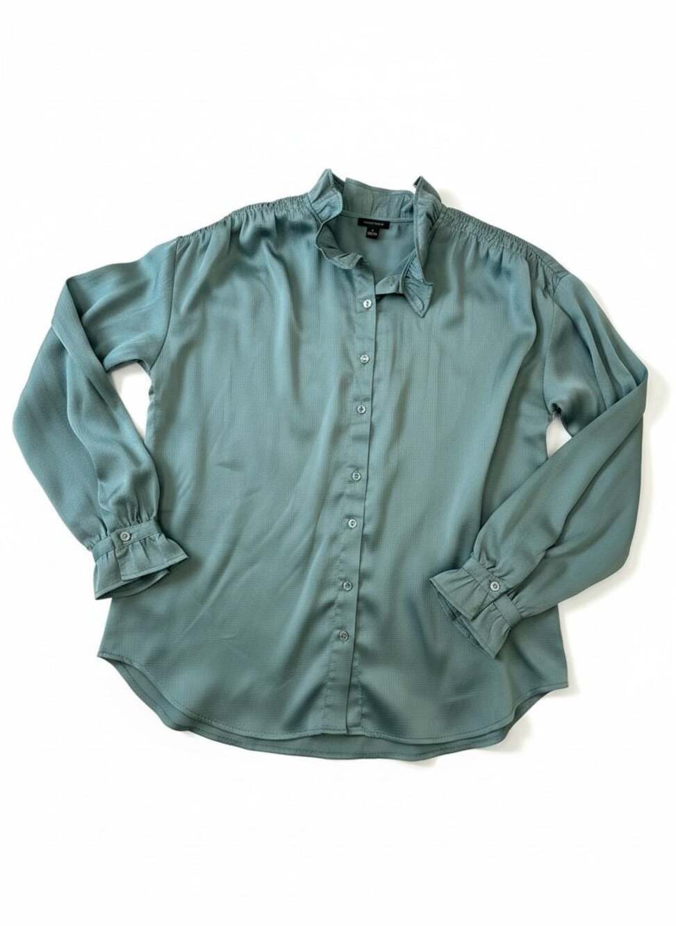 Ann Taylor Sage Green Ruffle Blouse Lightweight Button Front Top